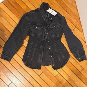 Zara Black Denim Button-Up Shirt Jacket
